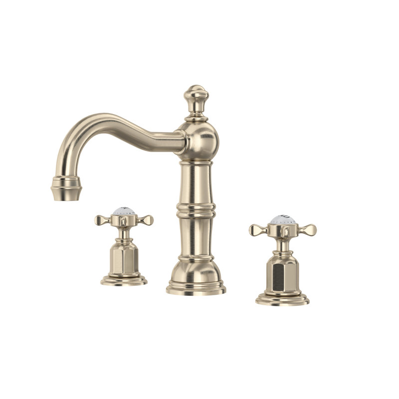 Edwardian™ Widespread Bathroom Faucet with Drain Assembly, Satin Nickel, Cross