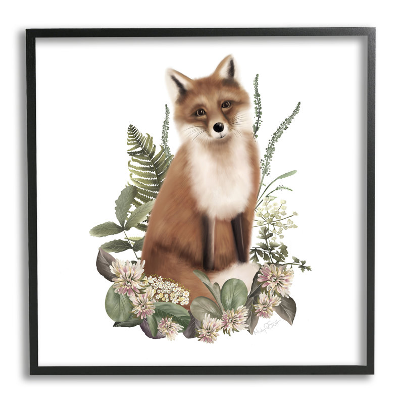 Renard ronce floral Az-211 par Studio Q, Giclée encadrée noir minuit, H 12 po x l 12 po x P 1,5 po