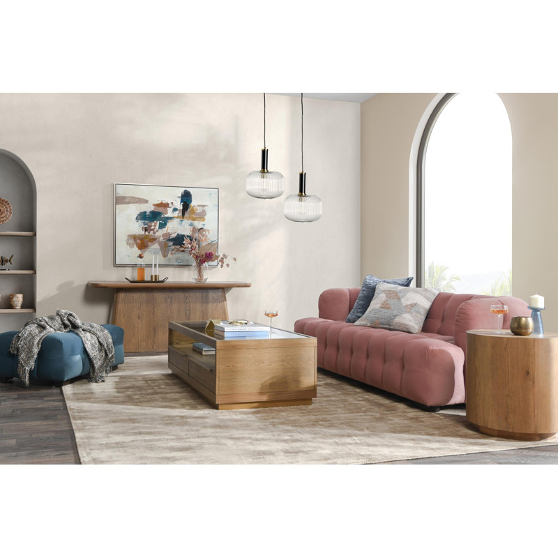 Blush Pink Velvet Tufted Sofa with Solid Wood Frame