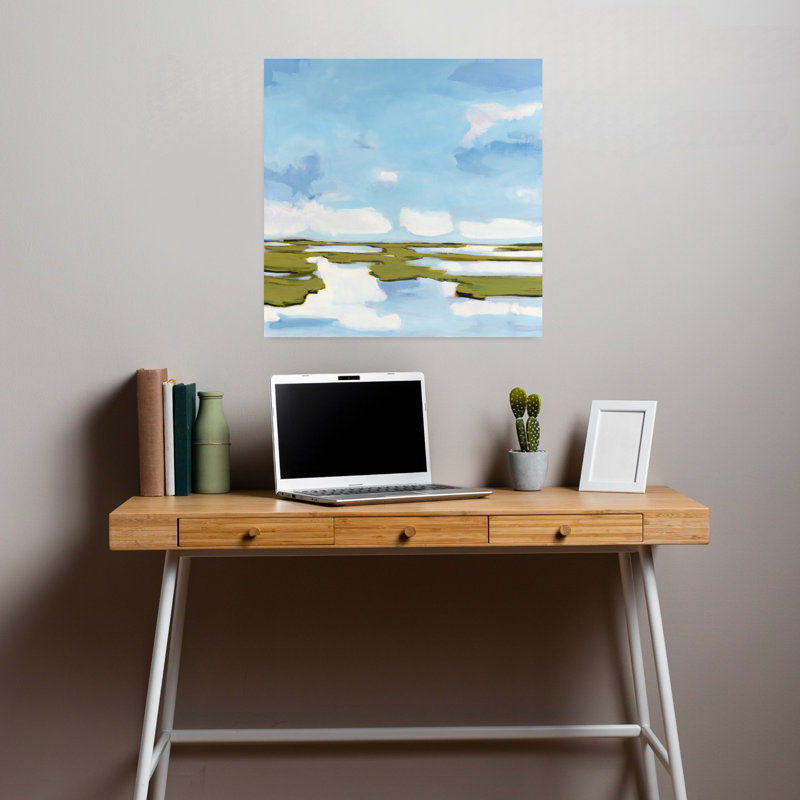 Nuage illusion, art abstrait de paysage côtier, H 18 po x l 18 po