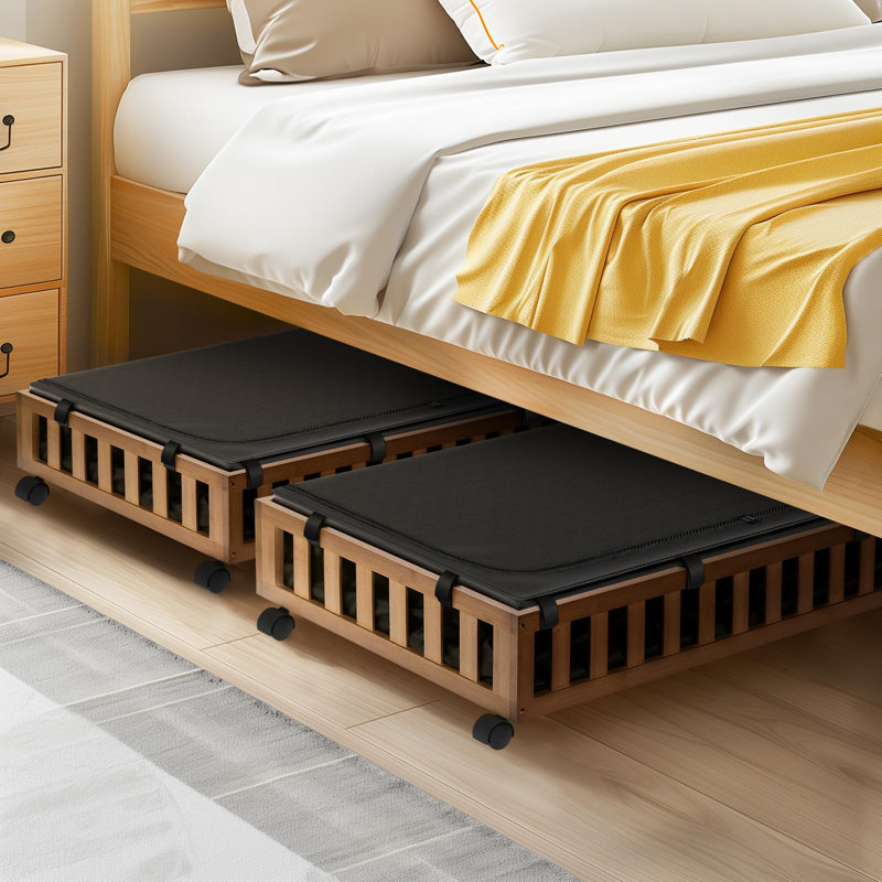 Ensemble de 2 bacs de rangement sous le lit à roulettes en bambou de 39 po x 20 po x 7,8 po (brun)