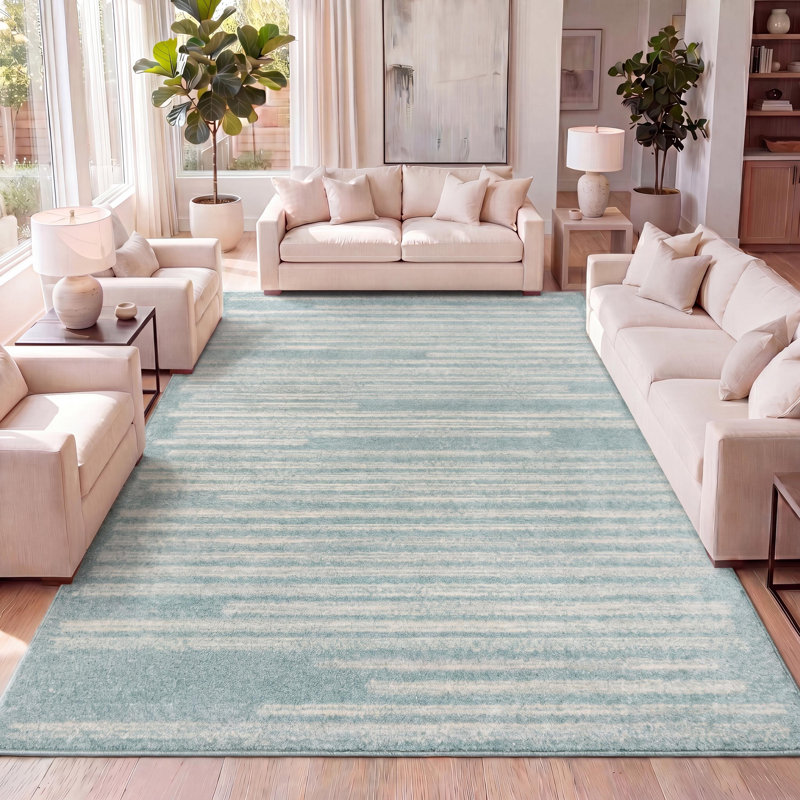 Alvieri Modern Berber Stripe Turquoise/Cream Rug, Rectangle 5'3" x 7'7"