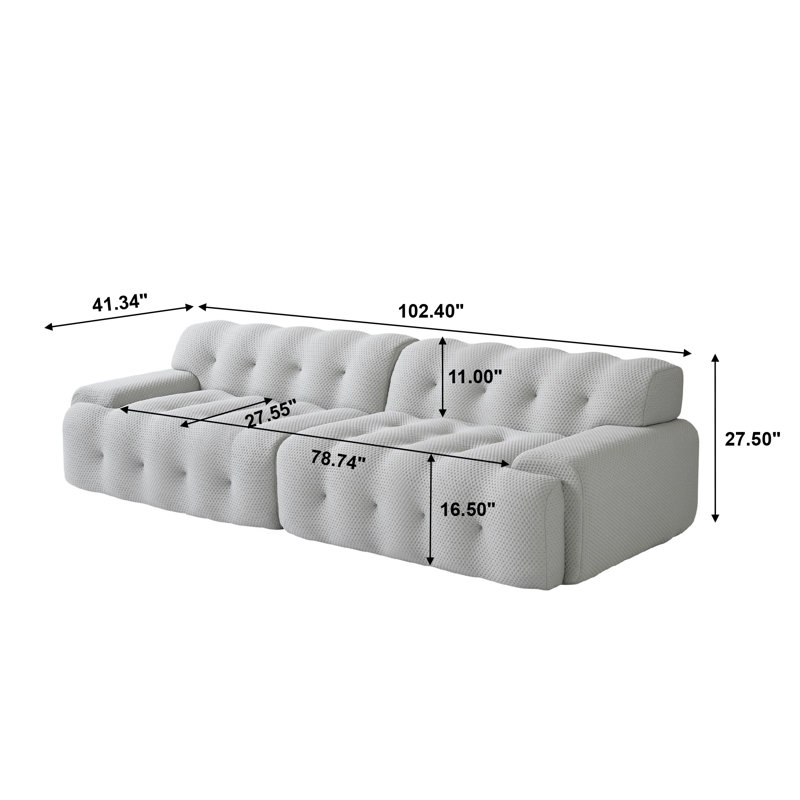 Boneless Bierce Modular Sofa, Light Gray, 27.5”H x 102.4”W x 41.34”D