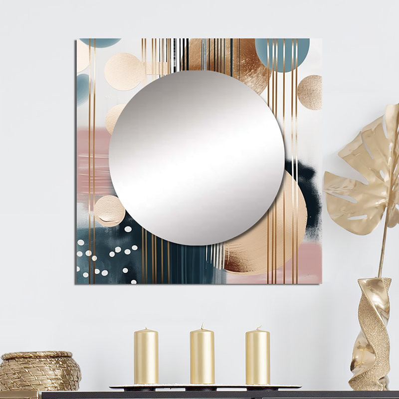 Soft Colours Shapes And Lines Marble III - Abstract Marble Square Mirror Wall Decor For Bedroom, 23 po x 23 po