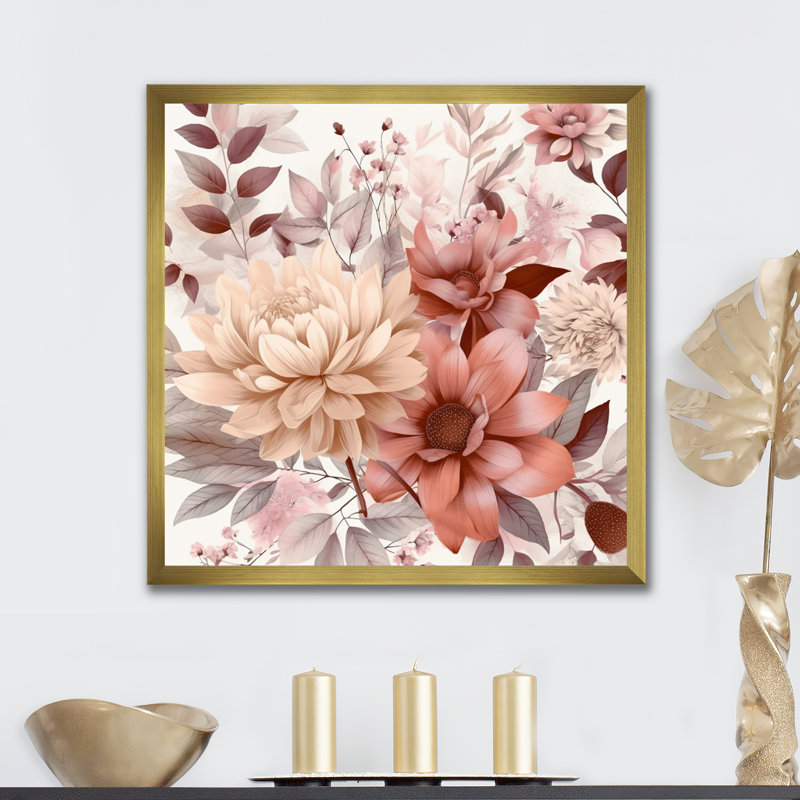 Rreon Chrysanthemum Scenery - impression, H 16 po x l 16 po x P 1 po, Encadrement doré