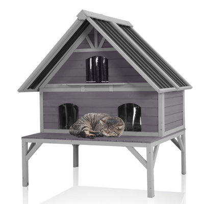 Abri pour chat extérieur chauffé avec abri pour chat chauffé, doublure isotherme polyvalente et isolant, câble à croquer pour 1 à 4 chats