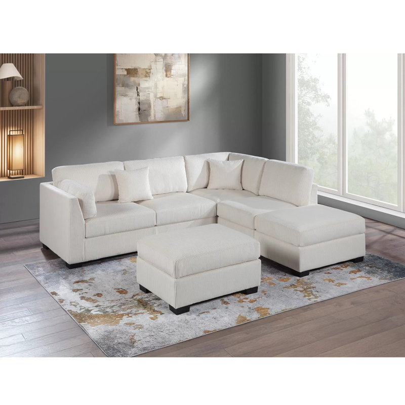 Ensemble modulaire réversible 3 pièces en velours côtelé avec repose-pieds, Velours côtelé beige