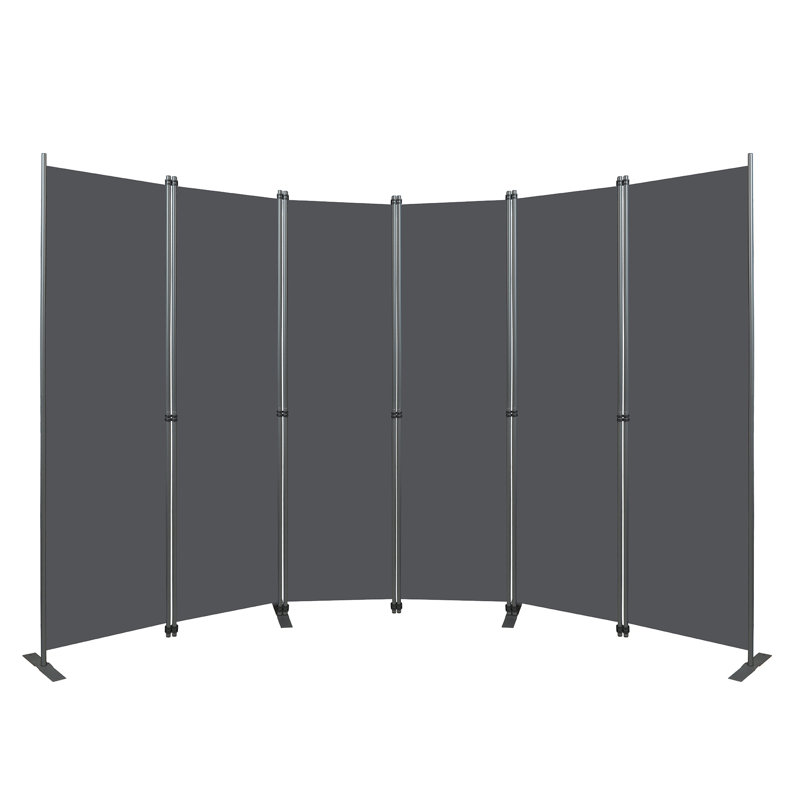 Paravent 6 panneaux d'intimité l 120 po x H 71 po pour espace intérieur, structure métallique robuste et cloison autoportante en tissu de polyester pour la chambre à coucher, le bureau et le salon - noir et gris