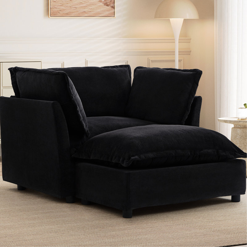 Fauteuil rembourré de 47 po avec tissu en chenille mobile, siège de soutien et élégant pour lire dans le salon Coussin de chaise confortable, coussins rembourrés