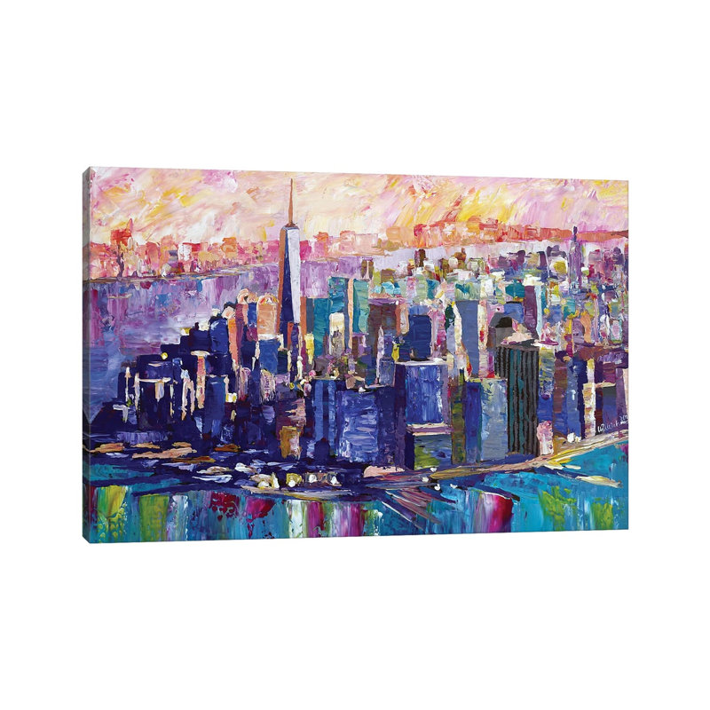 Downtown Manhattan Skyline In Morning Light With Jersey By Markus & Martina Bleichner - Wrapped Canvas Art Prints by Markus & Martina Bleichner - Wrapped Canvas Gallery-Wrapped Canvas Giclée