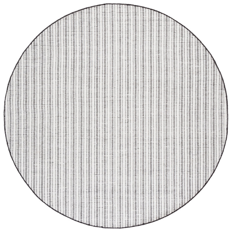 909 Hand Woven Cotton/Wool Striped Rug in Brown/Ivory, Round 6'