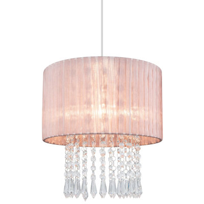 Winni Beaded Voile Easyfit Modern Lamp Shade - 30x30x31cm, fits E27/E14/B22 with adaptor included