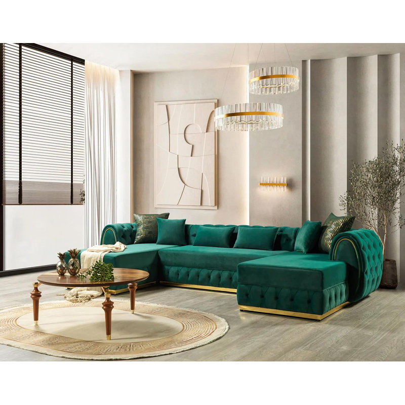 Canapé modulaire Farhanaaz, Or, Velours vert