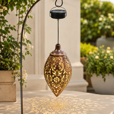 Lustre solaire rétro en fer forgé creux étanche, luminaire décoratif pour cour, jardin, pelouse, terrasse ou allée.