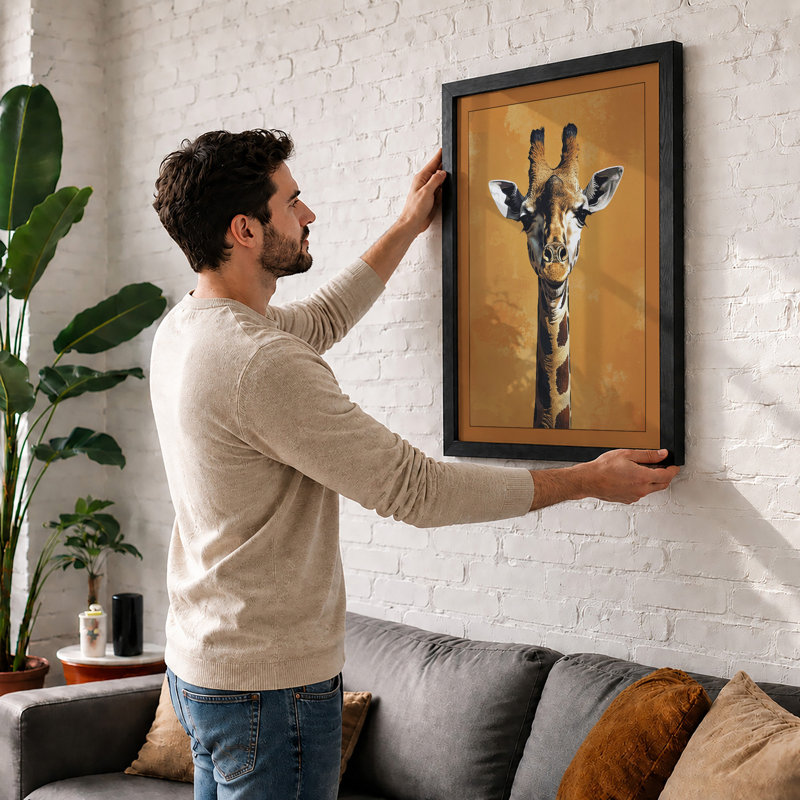 Giraffe Portrait Modern - Framed Print, A2 - 59.4 x 42.0 cm, Black