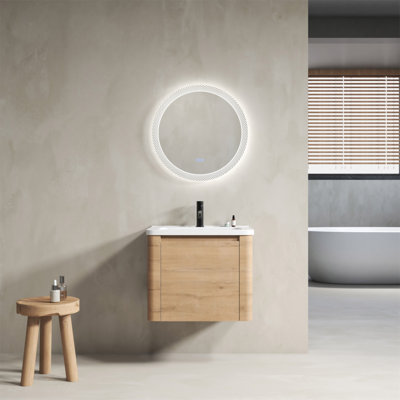 24'' Wall-Mounted Bathroom Vanity With White Ceramic Sink & 1-Soft-Close Door, KD-Packing, Plywood