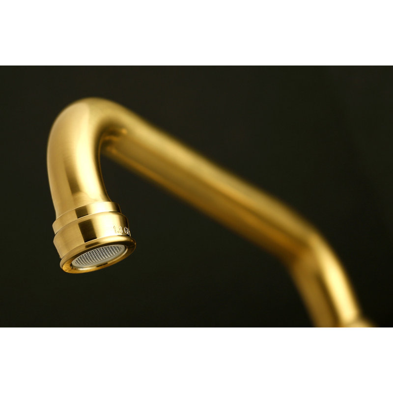 Kingston Double-Handle 2-Hole Wall-Mount Bridge Kitchen Faucet, Satin Brass