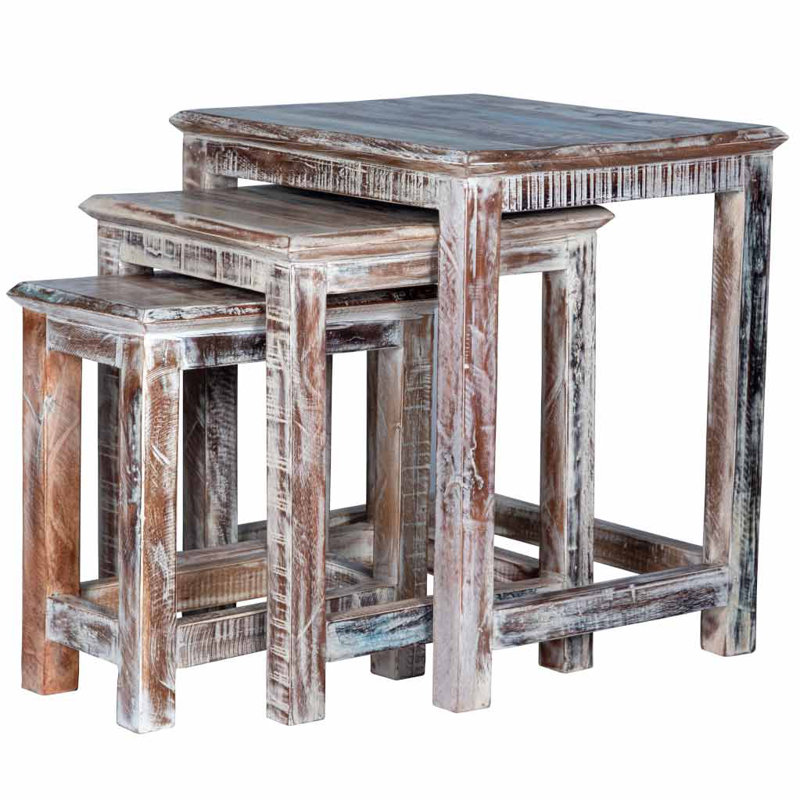 Ackler Solid Wood Nesting Tables, WhiteWashed