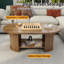 Table basse 47 "ovale cannelée - 2 niveaux, base double, Mid-Century / Boho - noyer
