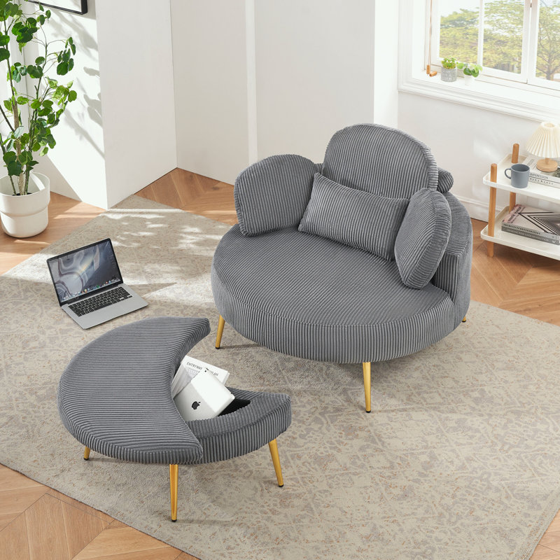 Fauteuils d'appoint en velours côtelé avec repose-pieds, Gris