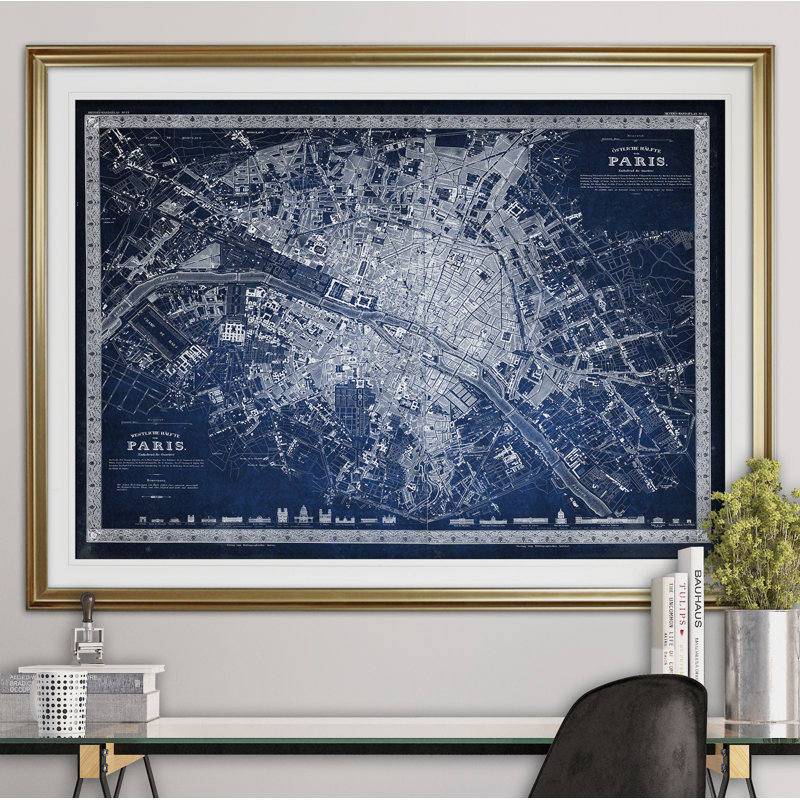 « rétro paris map map », impression, Or, H 20 po x l 24 po x P 1,5 po