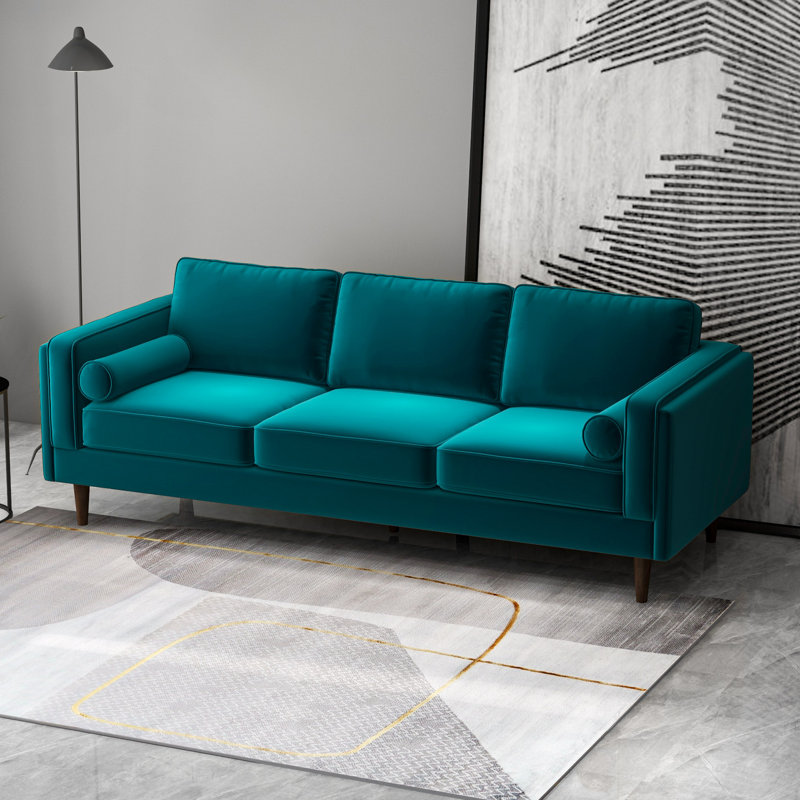 Audrei 86'' Velvet Square Arm Sofa, Teal Velvet