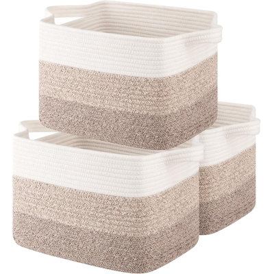 Woven Storage Baskets With Handles For Home Organization, Multipurpose Decorative Baskets For Shelves, Closet, Toys, Books And Nursery - Pack Of 3