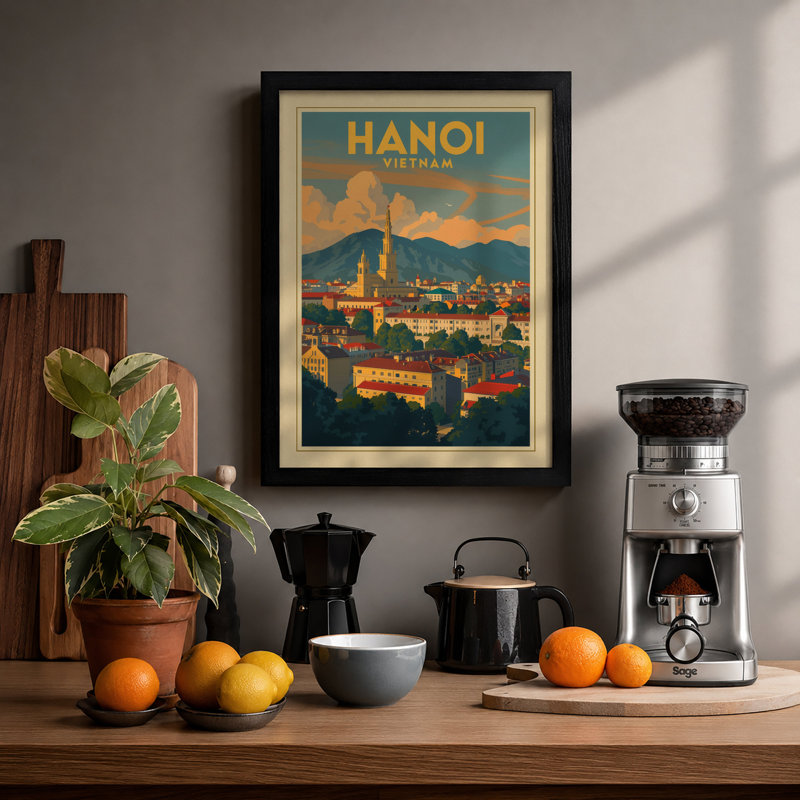 Postcard From Hanoi Vintage - Print, A1 - 84.1 x 59.4 cm, Black
