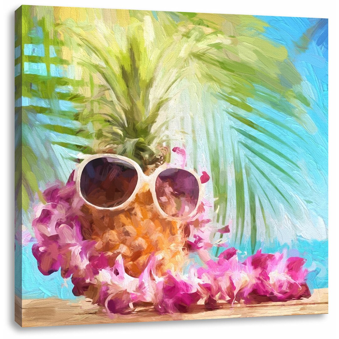 Leinwandbild Lustige Ananas mit Sonnenbrille