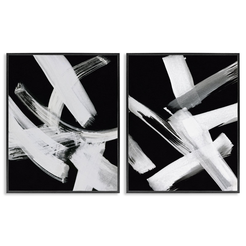 Abstrait lignes blanches sur fond noir, ensemble de 2 estampes numériques encadrées par Susan Jill, H 14 po x l 11 po
