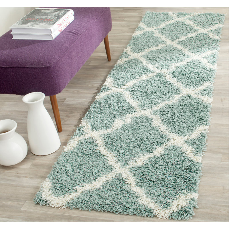 Alonnah Polypropylene Seafoam/Ivory Area Rug, Runner 2'3" x 8'