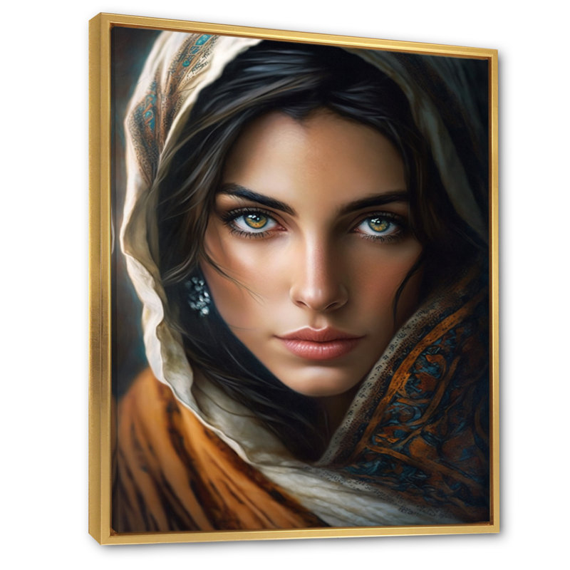 Enchanting Femelle Gaze I - impression, H 44 po x l 34 po x P 1,5 po, Toile avec cadre flottant or
