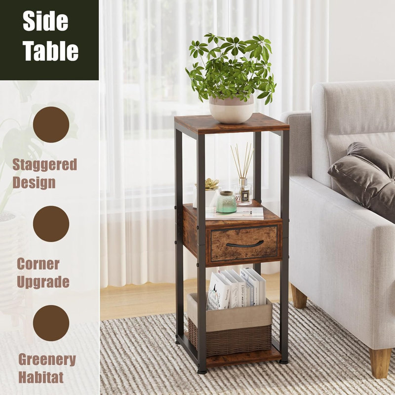 Table à plantes à 3 niveaux avec tiroir en tissu, supports de plantes d'angle pour plantes d'intérieur multiples, petite table d'appoint pour plantes d'intérieur