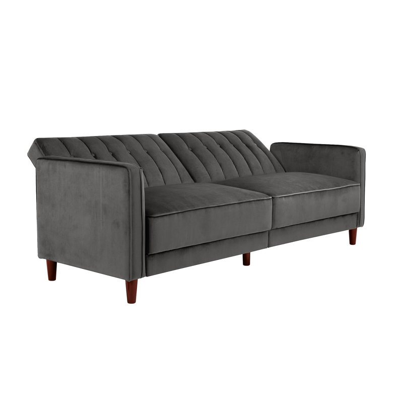 Perdue 81.5" Velvet Square Arm Convertible Sofa, Gray Velvet