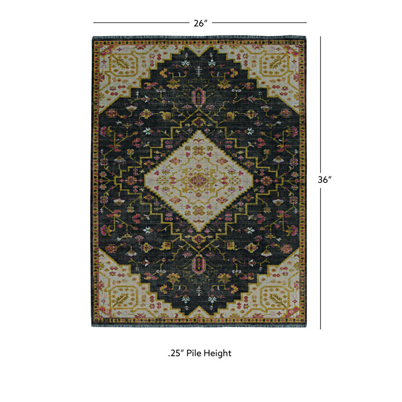 Laurel Gazia Machine Woven Polyester No Pattern Area Rug in Black, Rectangle 8' x 10'