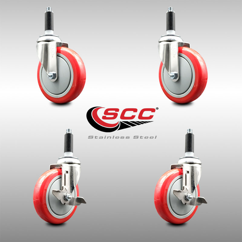 316SS Poly Swivel Expanding Stem Caster Set 2 Brake SCC