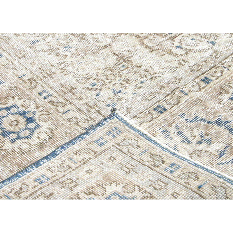 Tapis unique en laine noué à la main de style années 1960 de 6 pi 8 po x 10 pi 3 po bleu / beige