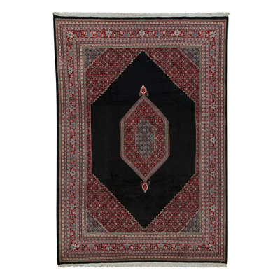 Tapis unique noué à la main noir / rouge / vert de haute qualité