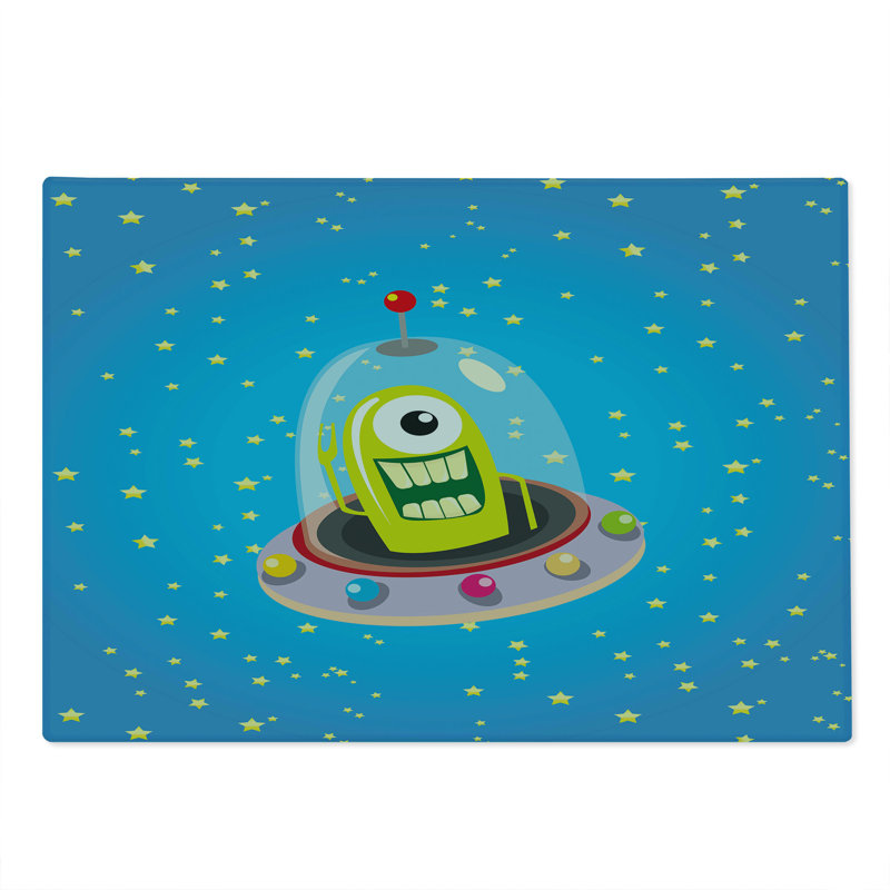 Ambesonne Space Cutting Board Large Size Comic UFO and Alien Multicolor
