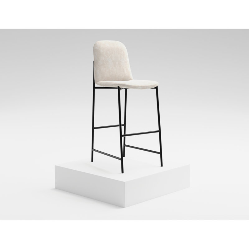 Tabouret de bar rembourré avec structure en bois et base en métal Orion, Neige