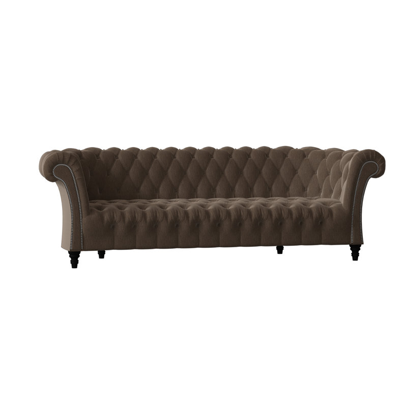Canapé Chesterfield à accoudoirs roulés, Moka Key, Noir, 84 pouces