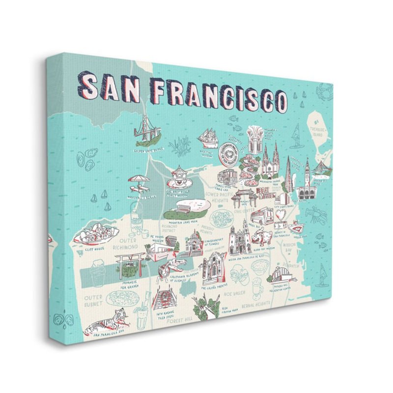 San FrancIsco, carte de la ville californienne, touriste, par Ziwei Li - reproduction d'art textuel, H 48 po x l 36 po