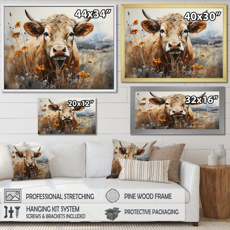 Wyre Cow In The Meadow III - impressions sur toile de vache, H 30 po x l 40 po, Toile tendue, Sans cadre