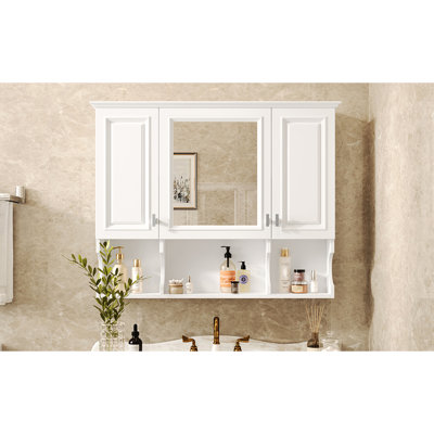 Wall Mounted Bathroom Medicine Cabinet 35'' X 28'', 3 Adjustable Shelves, Hidden Storage, Waterproof , For Living Room And 28'' With Mirror, Exquisite Door Handles, Modern Style