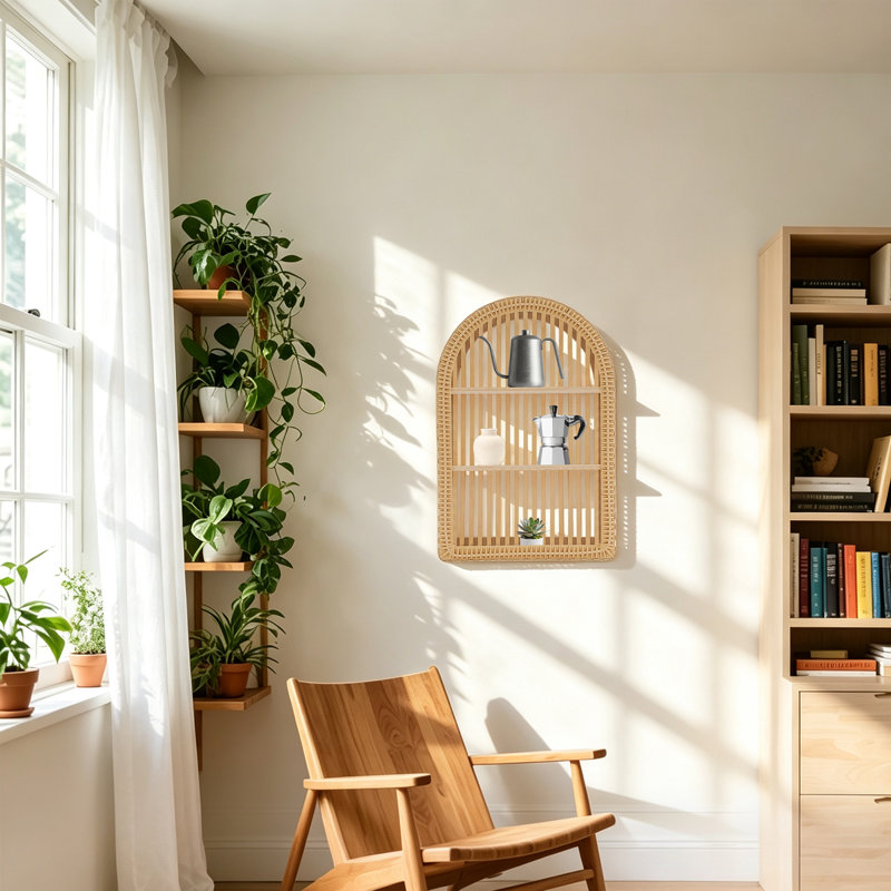 3 -Piece Arch Bamboo and Pine Solid Wood and Bamboo Tiered Shelf