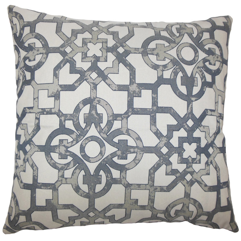 Nevarez Geometric Feather Reversible Throw Pillow, Pewter