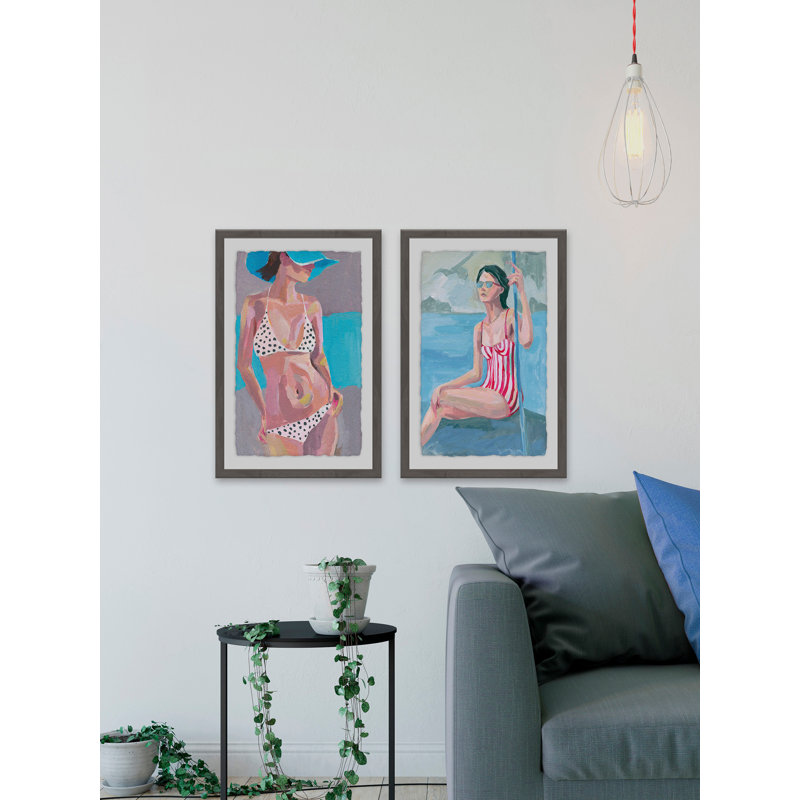 « beach vibes ii diptych », ensemble de 2 reproductions de peintures à l’acrylique encadrées, H 24 po x l 16 po x L 1,5 po