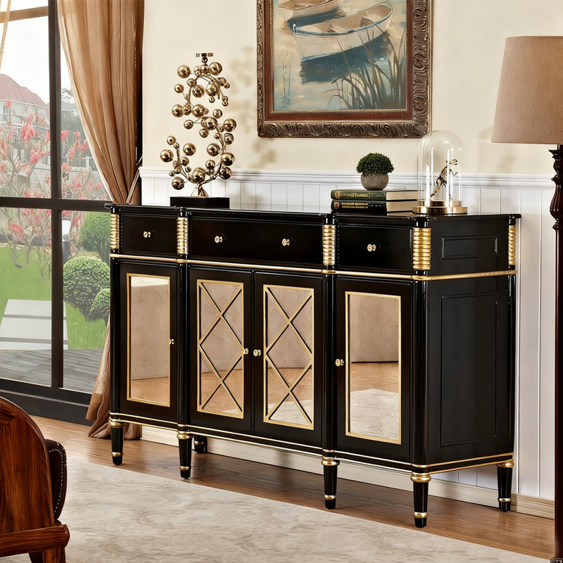 Buffet en bois massif noir, H 35,43 po x l 62, l 99 po x P 15,75 po