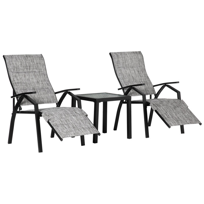 Ensemble de 3 chaises longues avec dossier et repose-pieds réglables Outsunny, gris