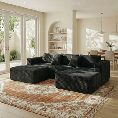 108" Sectional Black Couches for Living Room Cloud Couch Sofa with L&U-Shape Upholstered Boneless Sofas Modern Modular Sectional Couch with Ottomans